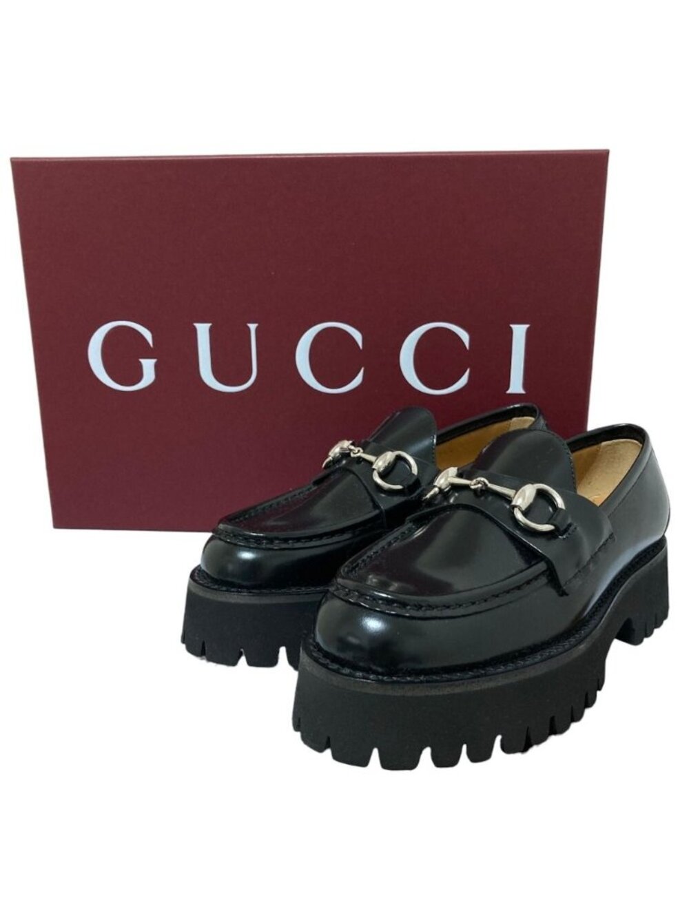 Gucci Lug Sole Horsebit Loafers 34.5 Equivalent Black